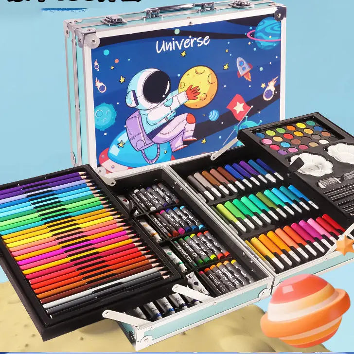 144PCS Painting Art Set Students' Art Supplies Gift Watercolor Pen Oil Pastel Colored Pencil Aluminum Case Art Painting Supplies