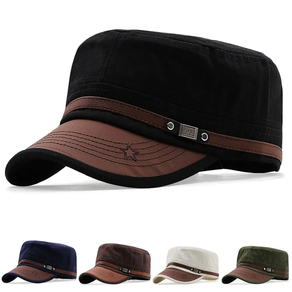 Men Unisex Army Hat Baseball Cap Cotton Cadet Hat Military  Breathable Combat Fishing Flat Adjustable Cap (Available)
