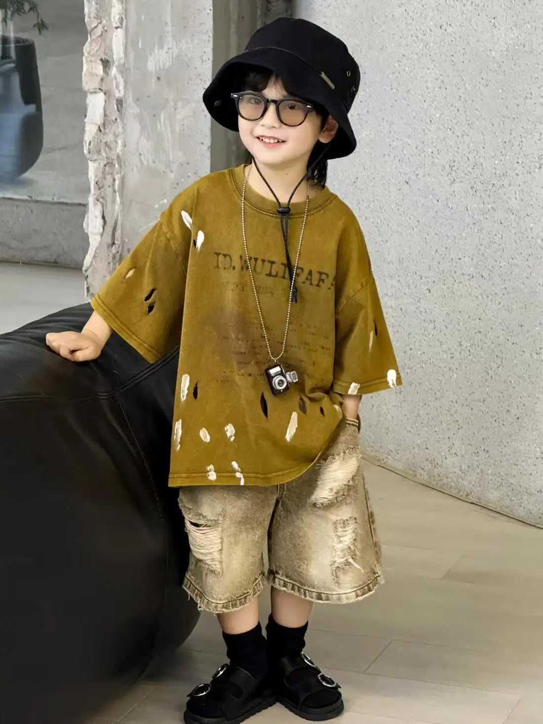 Summer Outfit New Perforated Denim Shorts Children's Clothing