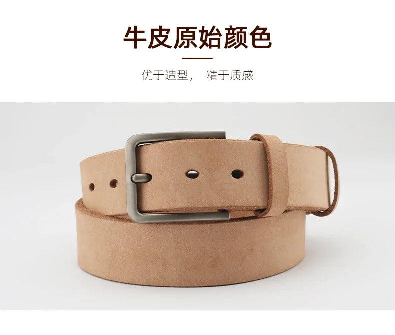 Leather Belt for Men Made From Genuine Whole Cowhide, Trimmed Edge Belt, Cowhide in Natural Color, Casual and Retro Style,