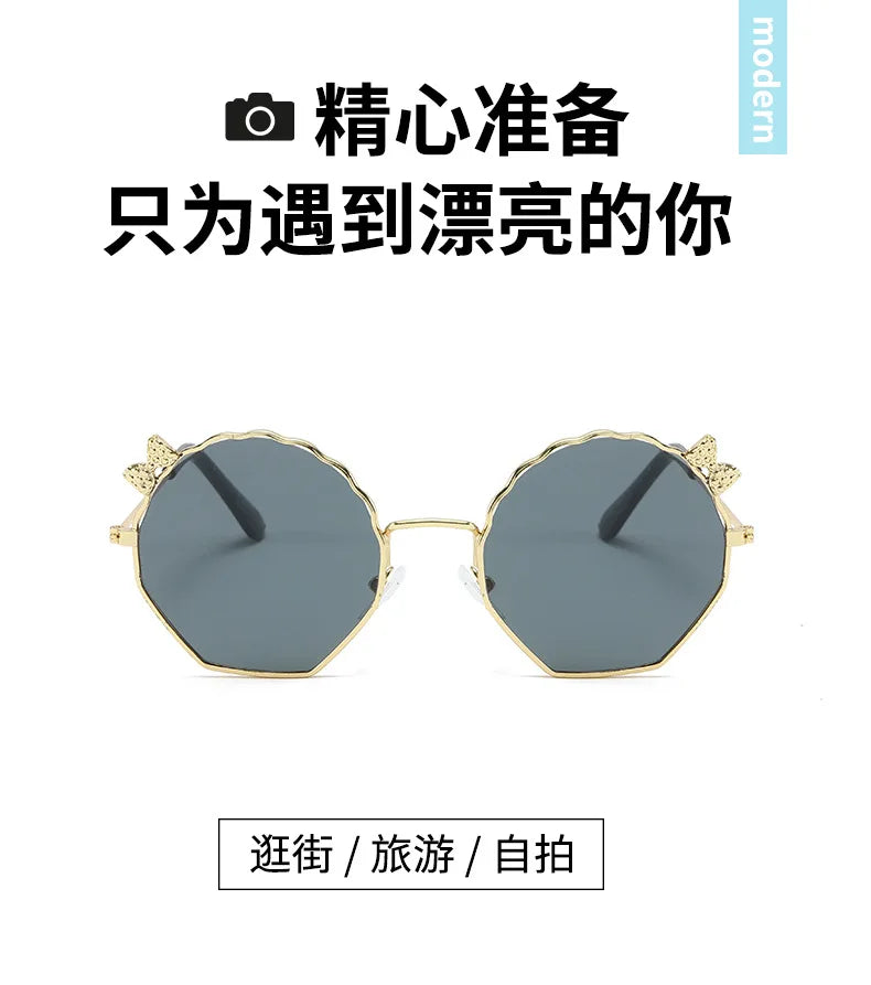Summer Fashion Kids Sunglasses Trendy Bowknot Metal Frame Sun Glasses for Boys Girls Outdoor Anti UV Eyewear UV400