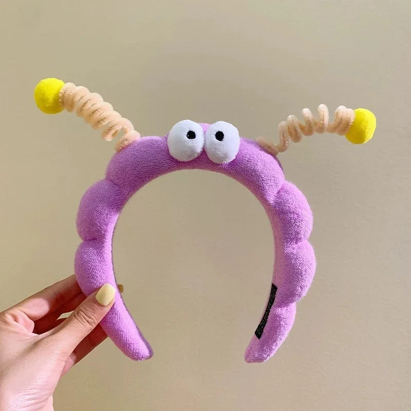 Cute Big Eyes Plush Hair Hoop for Girls Handmade High Top Headband for Face Washing Bath Skincare Fun Hair Accessories