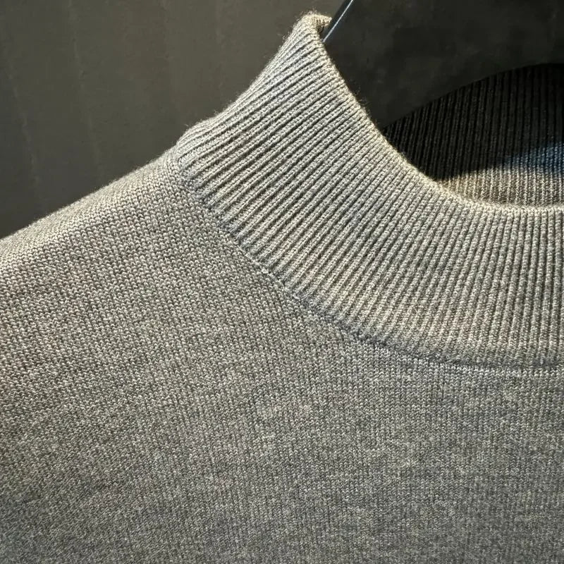 Men's Short-sleeved Sweater Slim and Simple Knitted Sweater Half Turtle Neck Jacquard Casual Thickened Base Shirt