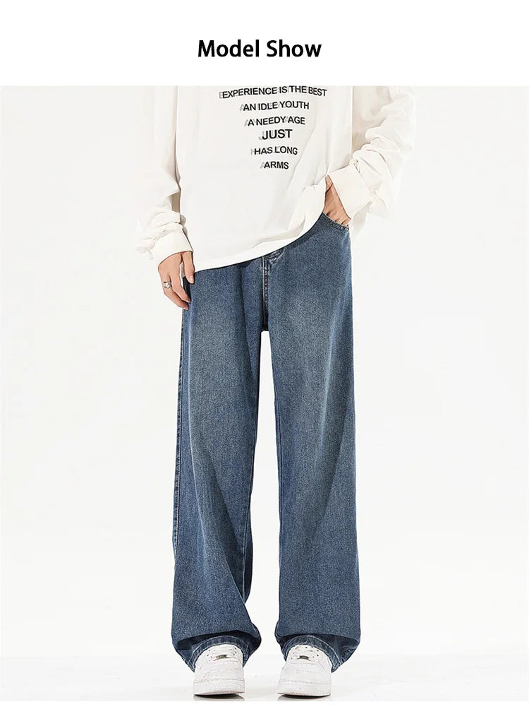 Men's Jeans Summer Thin Style Trendy Fashion 2025 New Boys Casual Versatile Loose Straight Wide-Leg Pants Men's
