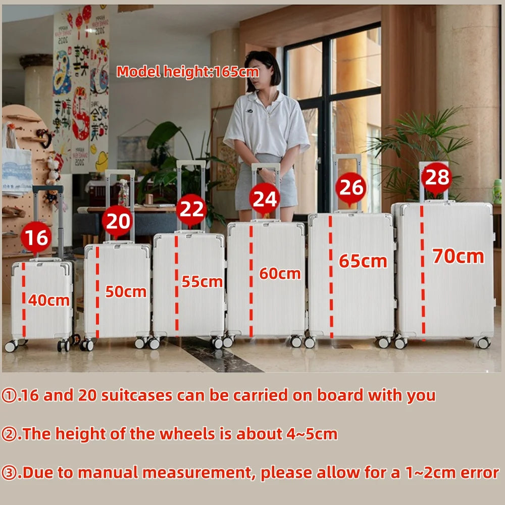 16"/20" Suitcase Carry-on Boarding for Women Travel Trolley Case with Aluminum Frame Password Lock Rolling Luggage 22/24/26/28"
