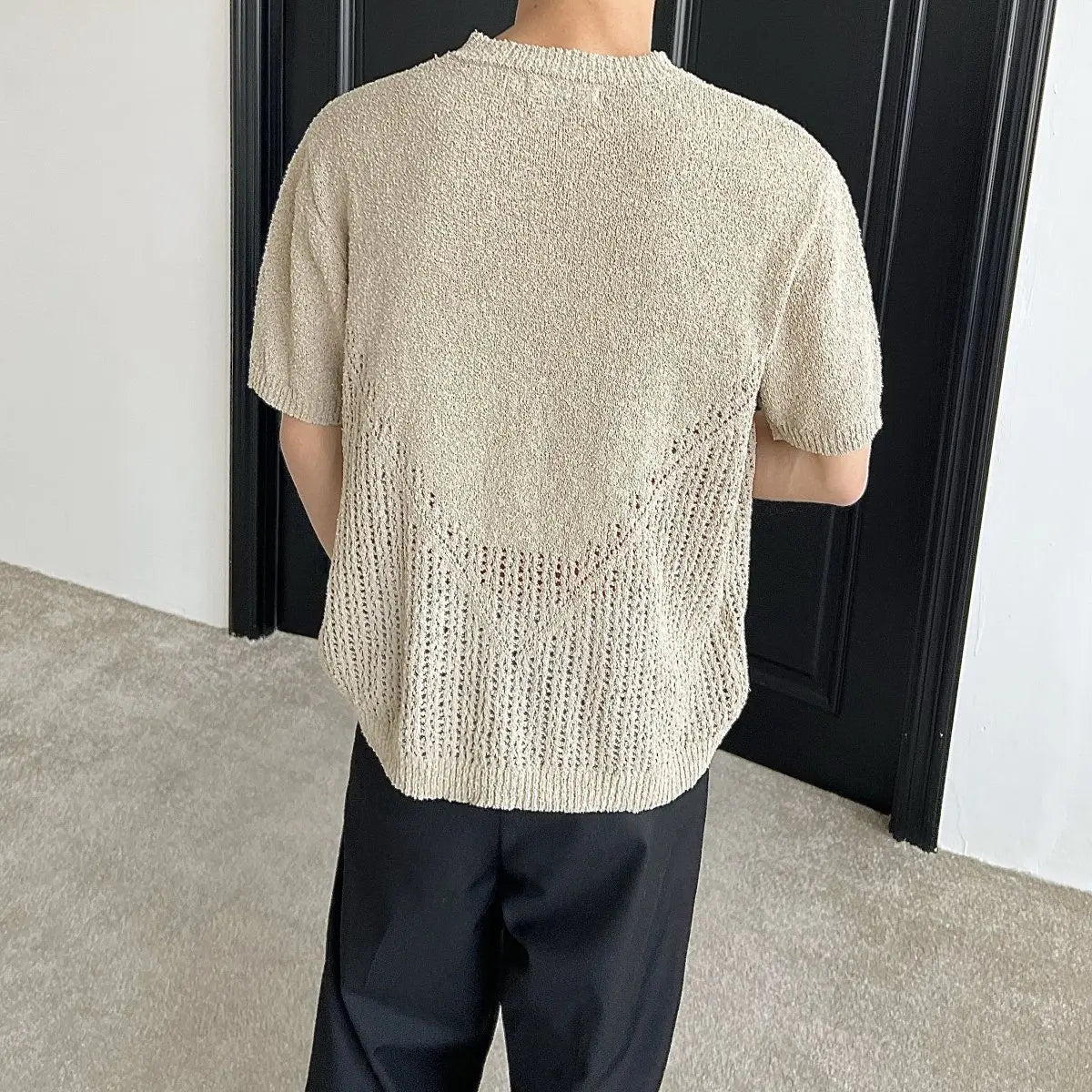 Hollow out short sleeved sweater for men and women, spring and summer new style loose and versatile knitted cardigan top