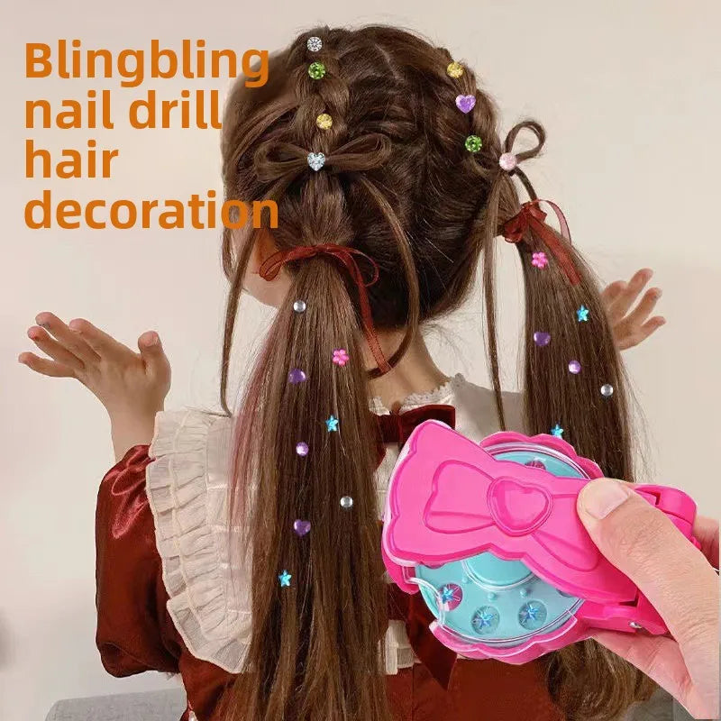Girls Role Play Diamond Hair Accessories DIY Craft Set Magic Stamping Bling Stickers Princess Dress Up Birthday Gift Toy