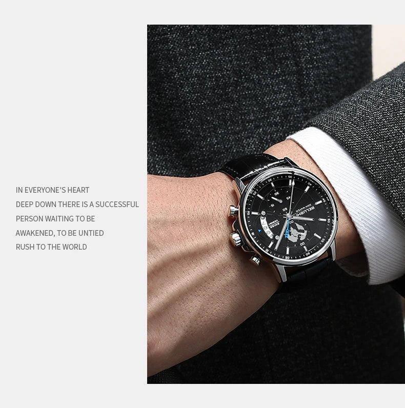 Mens Watches Waterproof Chronograph Sports Watches Men Quartz Wristwatches Brand Luxury Leather Watch For Men Casual Business