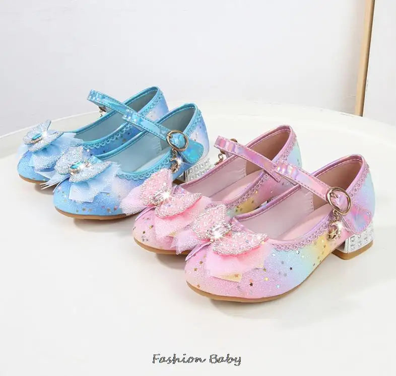 Princess Shoes Children Shoes Round-Toe Soft-Sole Big Girls High Heel Princess Crystal Party Shoes Single Shoes