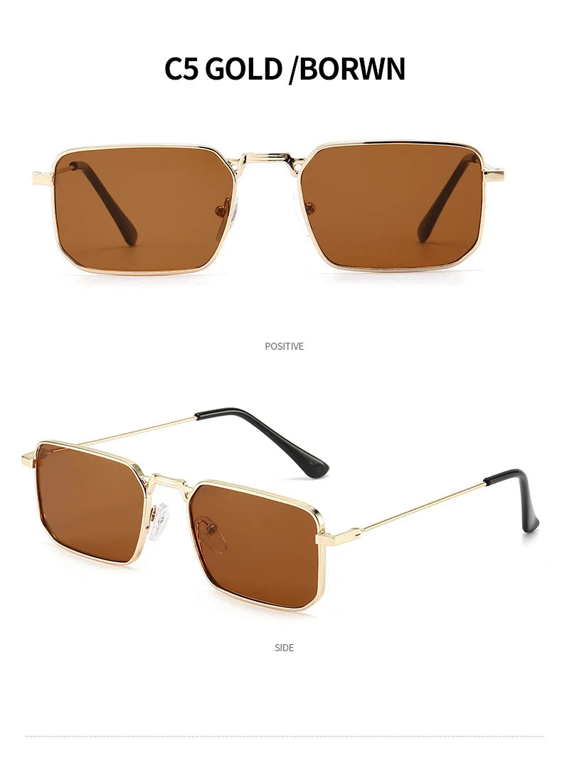 Men Brand Square  Driving Sunglasses Metal Narrow Frame Luxury Design Sun Glasses Women Anti UV400 Vintage Driving Sunglasses