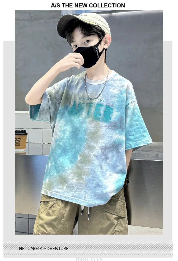 Korean Child Tee Top Clothing School Kids Summer Short Sleeve T-Shirt for Boys O-Neck Casual Tshirt Kids Luxury Clothes Costume