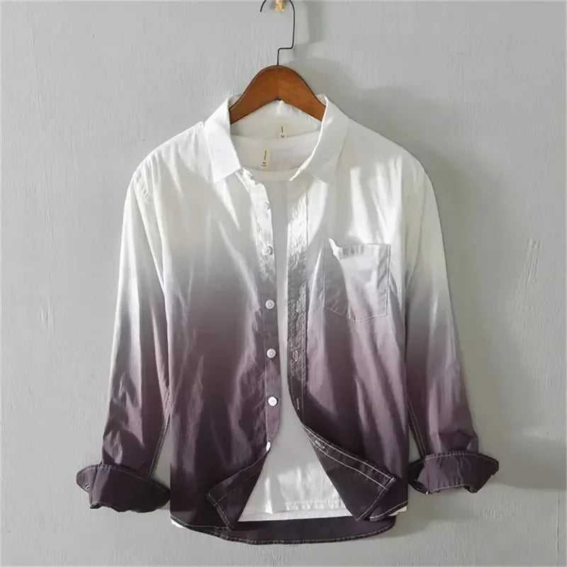 Men's shirts long sleeve shirts fashion design casual linen shirts gradient large size design high quality men's tops XS-6XL