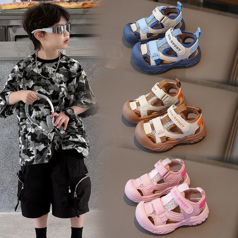 New Children's Sandals Soft Bottom Head Protection Boys and Girls Baby Walking Shoes Korean Style