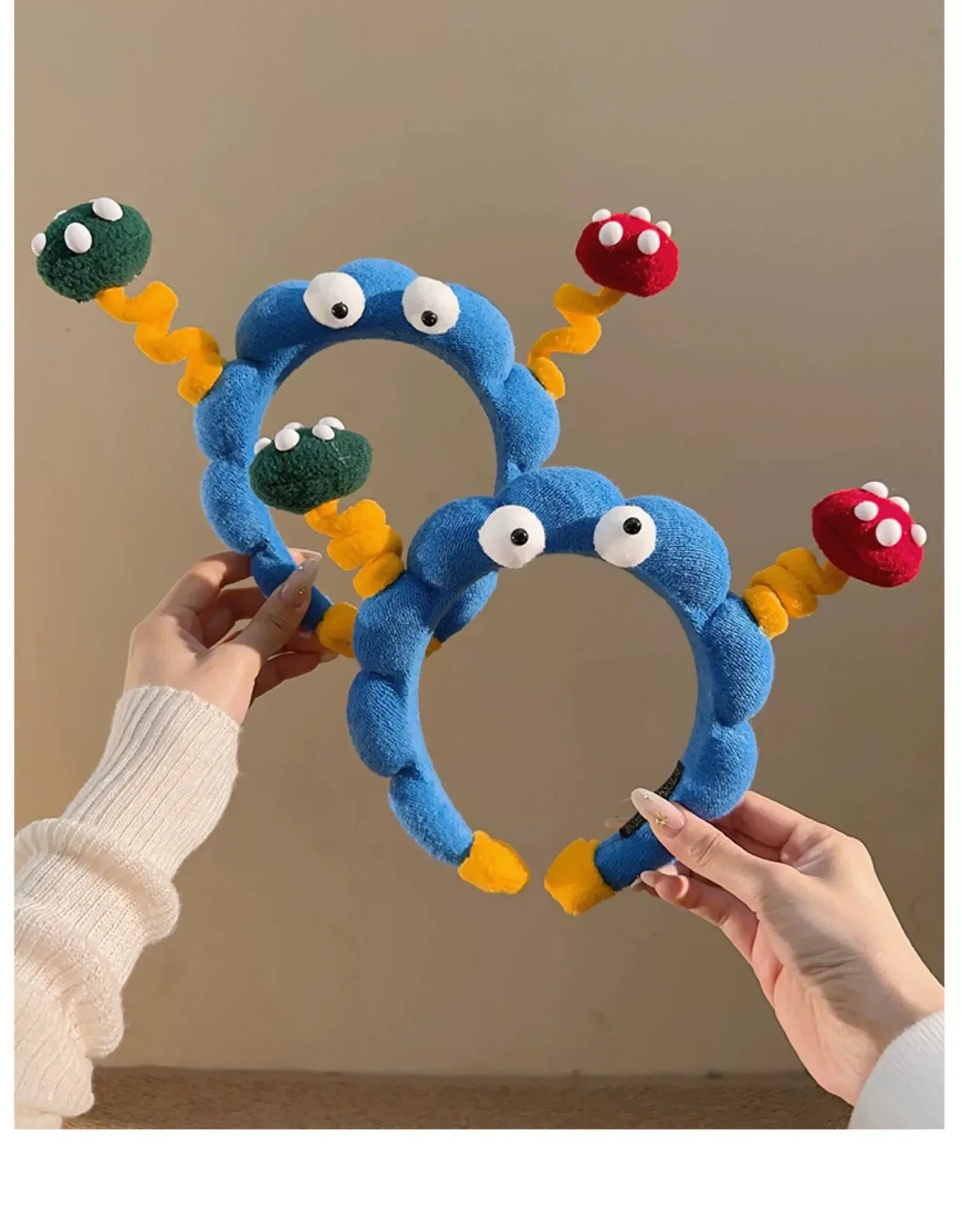 Cute Big Eyes Plush Hair Hoop for Girls Handmade High Top Headband for Face Washing Bath Skincare Fun Hair Accessories
