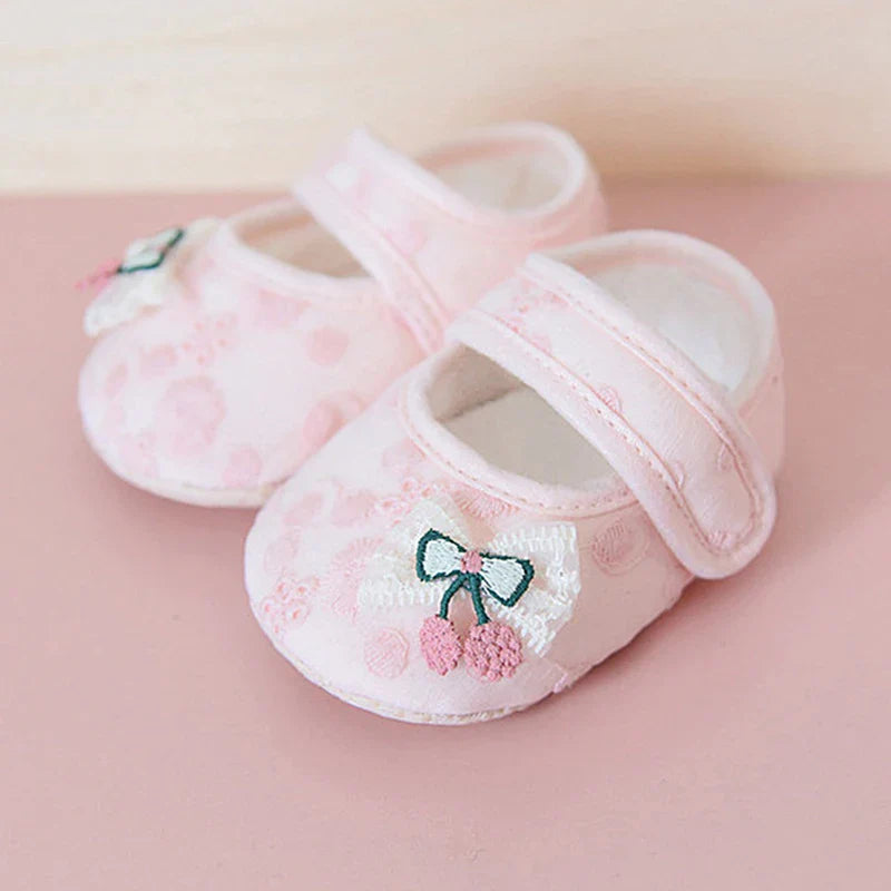Baby Girl Cute Flats Non-slip Soft Soles Butterfly/Cherry Mary Jane Shoes Casual Walking Shoes for Newborn Toddler