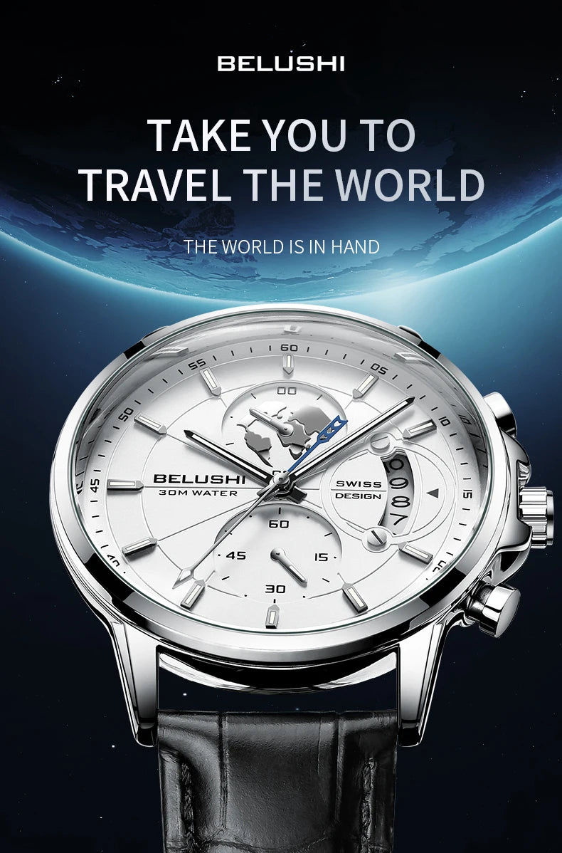 Mens Watches Waterproof Chronograph Sports Watches Men Quartz Wristwatches Brand Luxury Leather Watch For Men Casual Business