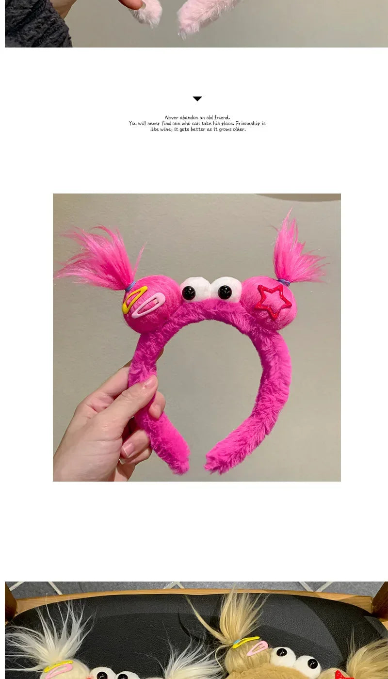 Girls Face Wash Headband Plush Skin Care Bath Shower Makeup Hair Band Soft Absorbent Cartoon Clown Doll Hair Accessories