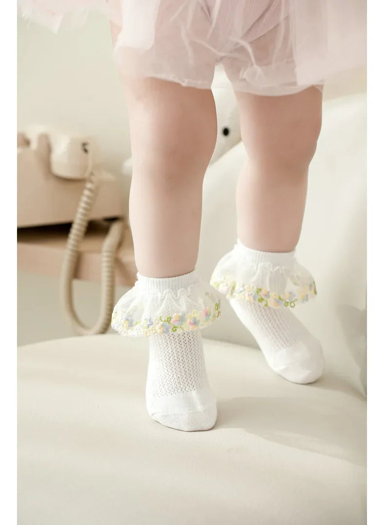 New Children's Socks With Lace Princess Girls Frilly Sock Soft Infant Baby Socken White Socks For Kids 0-10Years High Quality