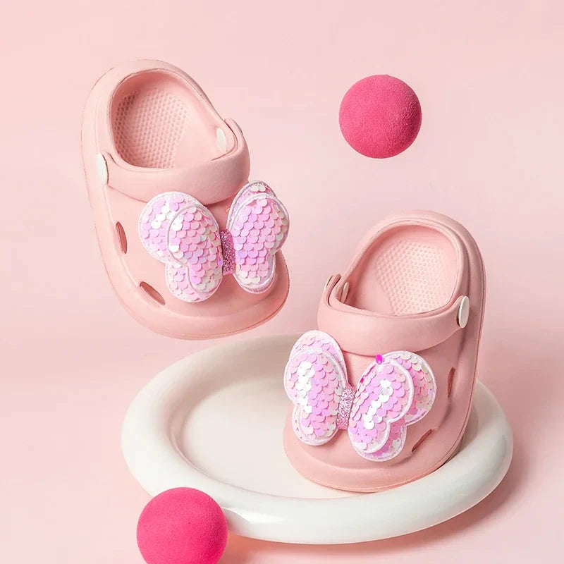 Girls Princess Style Wear Non-Slip Soft-Soled Crcs Fashion Bow Treasure Girls Bow-Toe Shoes