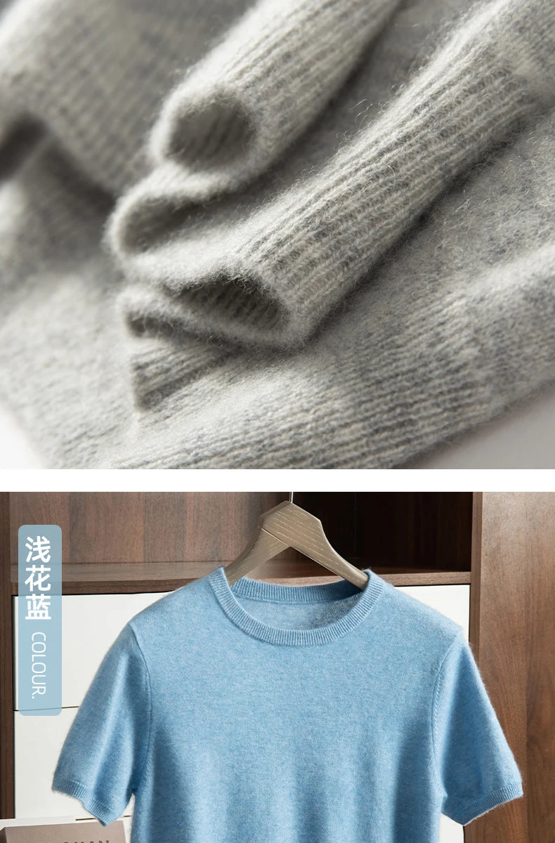 Men's T-shirt spring/Summer New Item 100% Cashmere Short Sleeved Men's Round Neck Knitted Pullover Vest Casual Men's Clothing