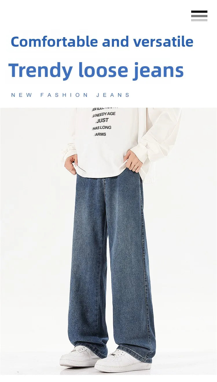 Men's Jeans Summer Thin Style Trendy Fashion 2025 New Boys Casual Versatile Loose Straight Wide-Leg Pants Men's