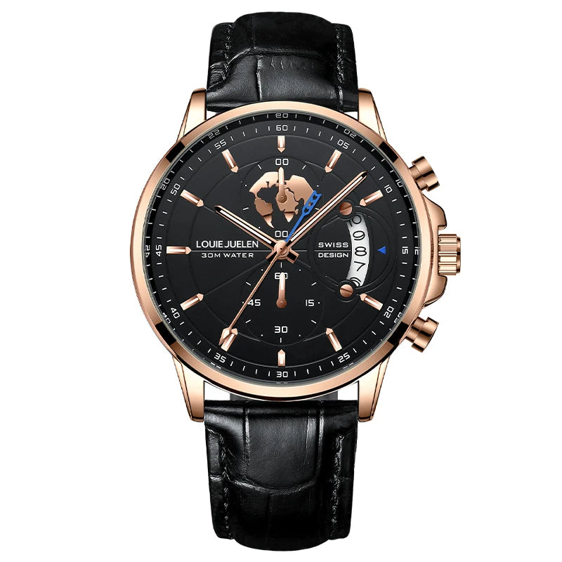 Mens Watches Waterproof Chronograph Sports Watches Men Quartz Wristwatches Brand Luxury Leather Watch For Men Casual Business