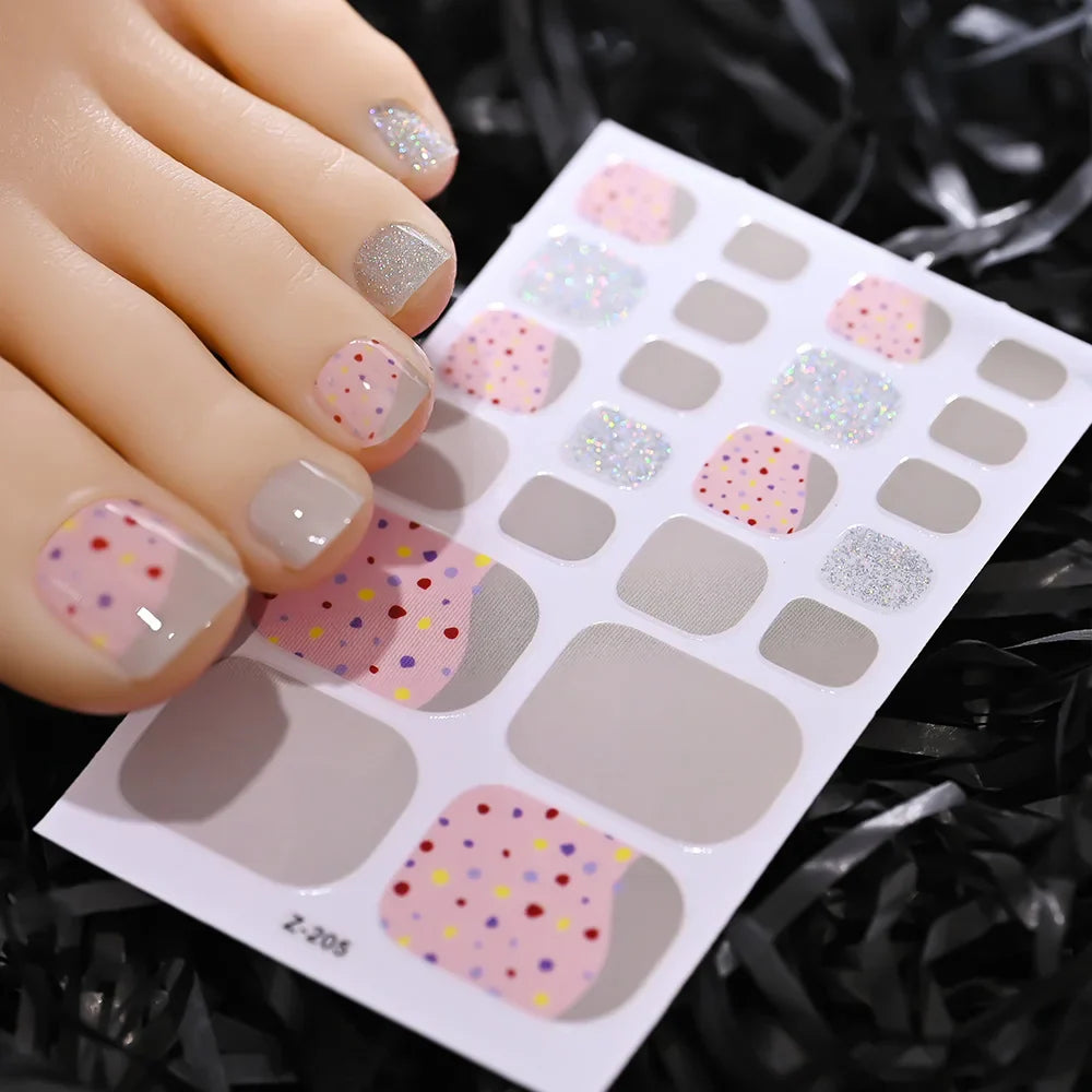 22tips/Sheet Baking Free Daisy Flower Toenail Sticker Full Cover Toe Nail Wraps Glitter Toenail Polish Strips DIY Foot Decals