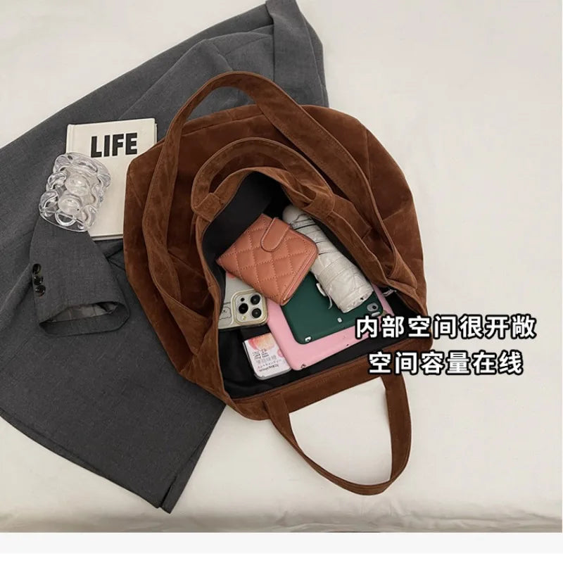 Women's Tote Bags  New Fashion Suede Vintage Large Shoulder Crossbody Bag for Woman Korean Female Student Bookbag Handbags