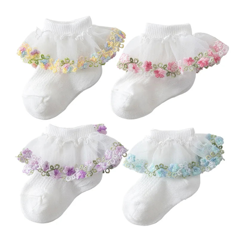 New Children's Socks With Lace Princess Girls Frilly Sock Soft Infant Baby Socken White Socks For Kids 0-10Years High Quality