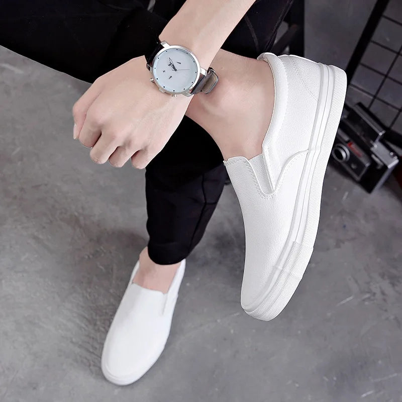 New Shoes for Men Leather Casual Shoes Spring Fashion Concise Flat Shoes 2 Colors Slip-on Loafers   (Available)