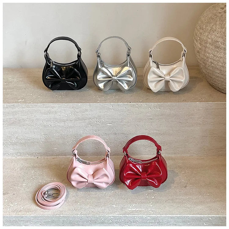 Kids Girls Cute Bowknot Handbag Fashion Crossbody Bag Detachable Strap Mini Shoulder Bag for Children Stylish Purse