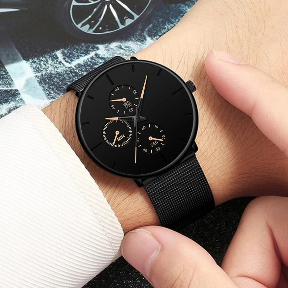 Mens Luxury Watches for Men Business Casual Ultra Thin Clock Male Stainless Steel Mesh Belt Quartz Watch relogio masculino