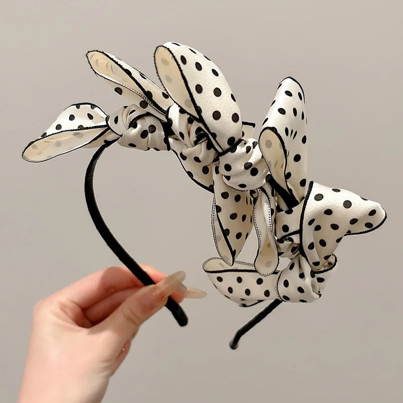 Korean Style Polka Dot Bow Headband – Double-Sided Hair Hoop, Elegant & Cute Hair Accessory for Women