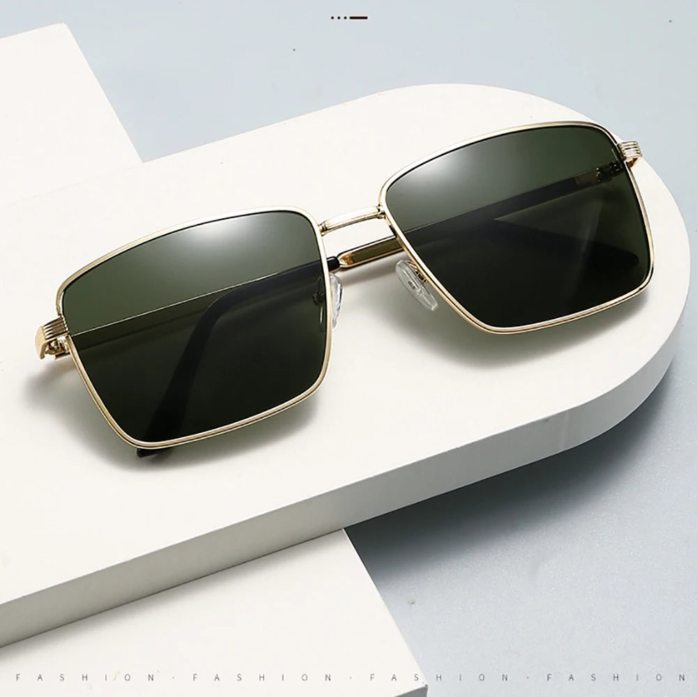 Vintage Men Large Frame Sunglasses Women Brand Designer Metal Classic Square Sun Glasses UV400 Punk Shades Driving Goggles