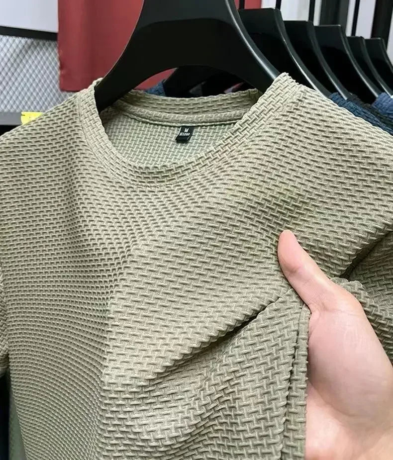 Summer Men's Round Neck Short Sleeved T-shirt M-5XL Oversize Wrinkle Resistant Breathable Top Texture Fabric Versatile Tees