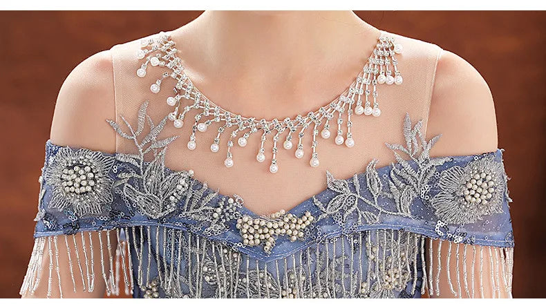 Girl Elegant Off Shoulder Dress Fashion Runway Show Luxurious Princess Dresses for Girls Birthday Party Long Kids Vestidos (Available)
