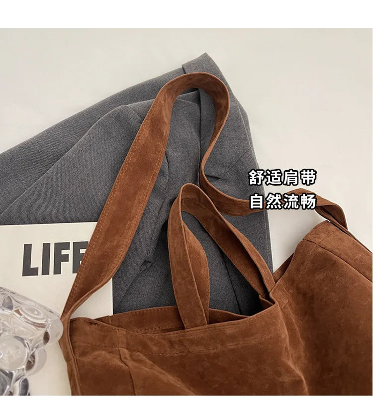 Women's Tote Bags  New Fashion Suede Vintage Large Shoulder Crossbody Bag for Woman Korean Female Student Bookbag Handbags