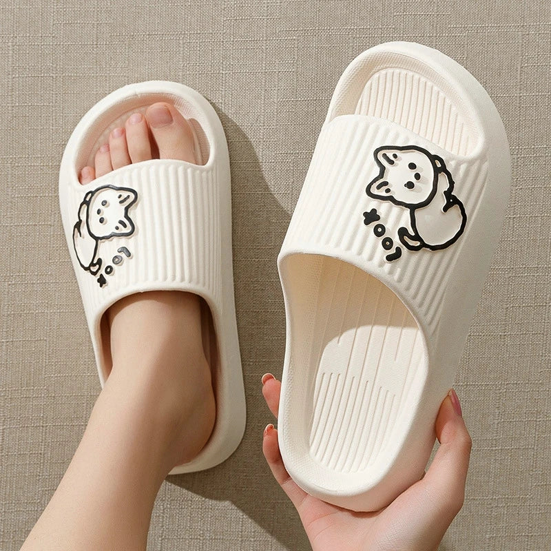 Summer Slippers Bathroom Platform Non-Slip Home Bear Cartoon Flip Flops Beach  Sandals Slides Indoor Outdoor