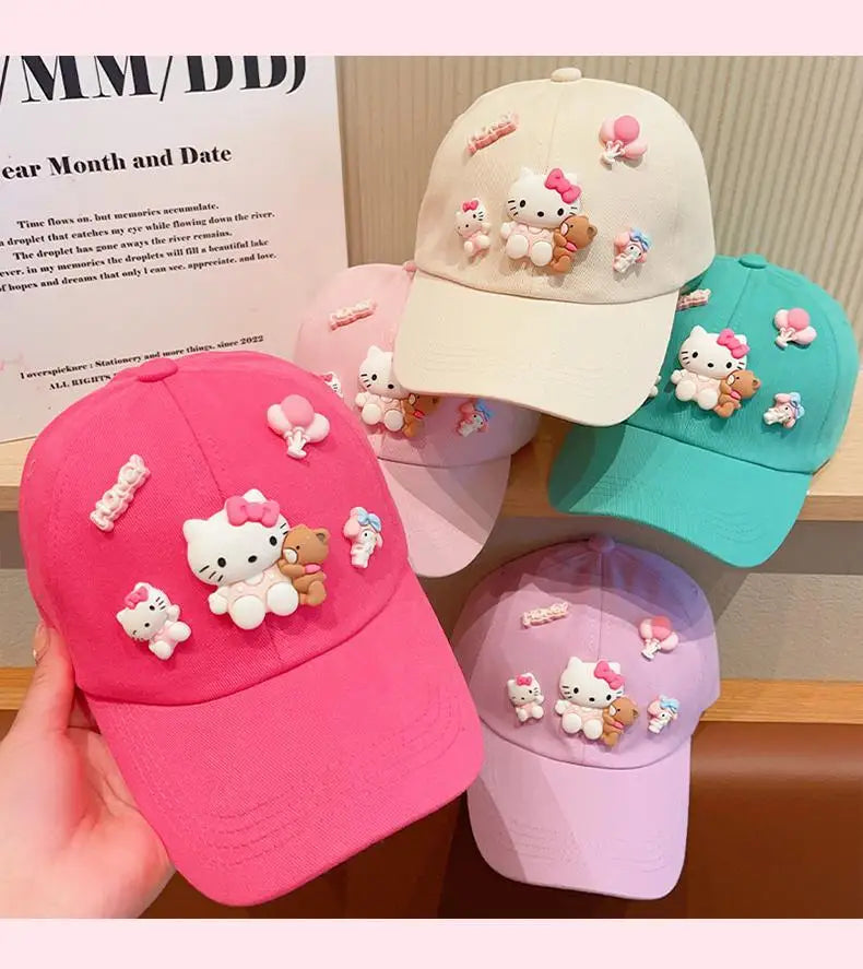 New Sanrio Animation Hello Kitty Travel Cap Spring and Autumn Girls Outdoor Versatile Baseball Cap Sun Protection Visor Hat