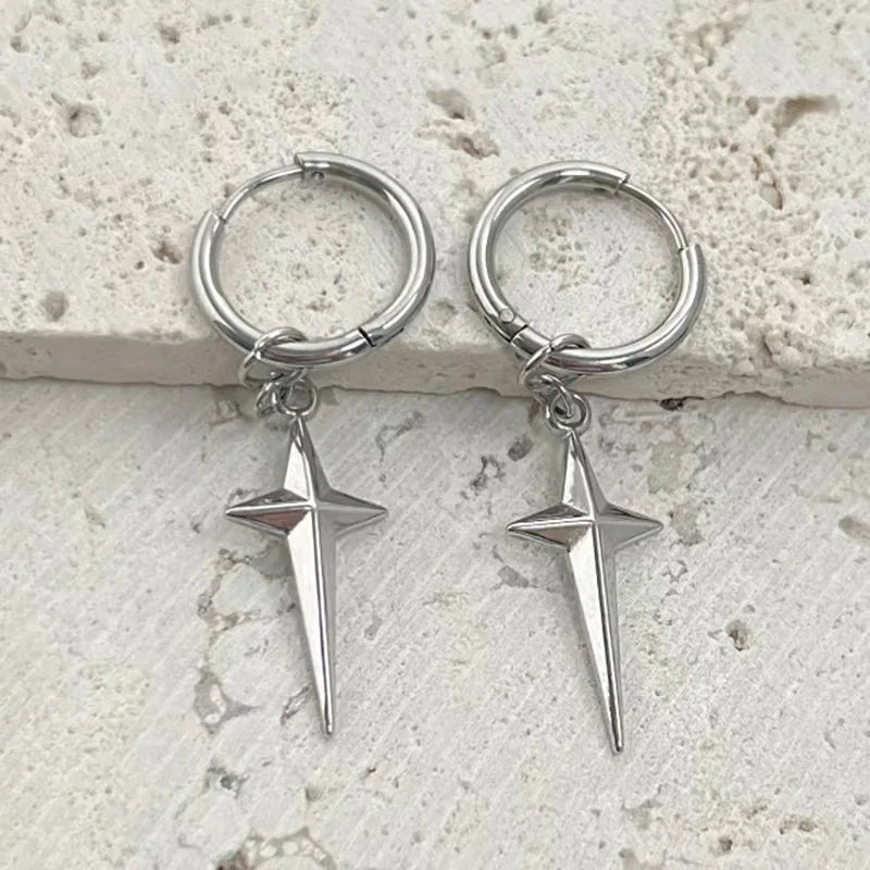 Punk Earring Mens Cross Single Spike Stainless Steel Stud Earrings Guys Jewelry Rock Hip Hop Party Jewelry Unisex  Earrings