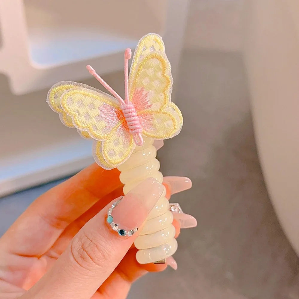 Cute Elastic Telephone Wire Line DIY Butterfly Hair Bundle Phone Cord Ponytail Holder Girls