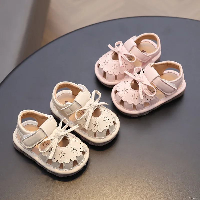 Baby Girl Sandals Summer Infant Shoes Outwear First Walkers Cute Sweet Close-toed Sandals For Girl Pink, Beige