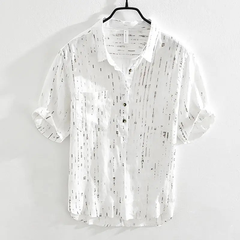 Summer Men Clothing 2025 New Fashion Casual Versatile Shirt Short-sleeved Top Loose Printed Thin   (Available)