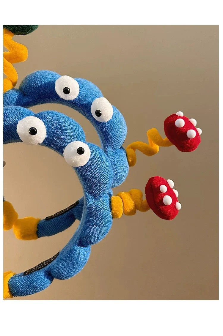 Cute Big Eyes Plush Hair Hoop for Girls Handmade High Top Headband for Face Washing Bath Skincare Fun Hair Accessories