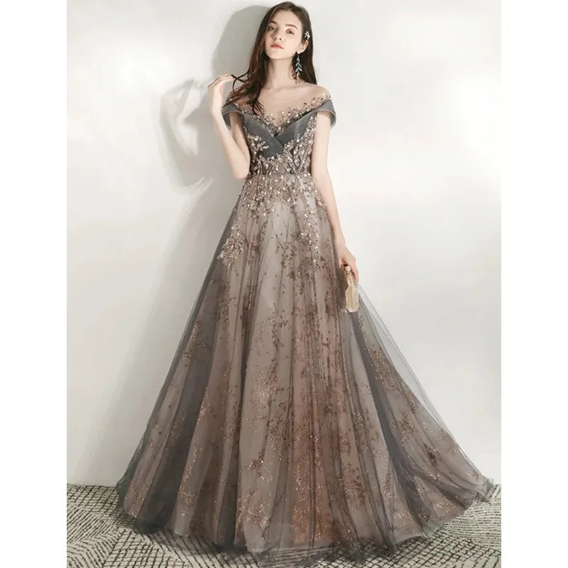 Banquet Evening Dress Dress Female  New Style Temperament Company Annual Meeting Birthday Glitter Host Art Exam Tail Dress