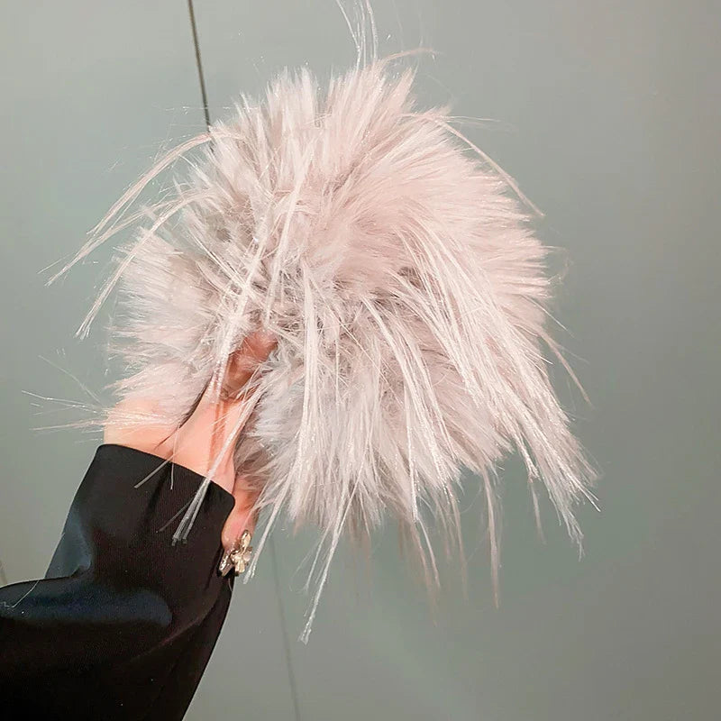 Large Feather Hair Rope Women Lady Elegant Black White Feather Elastic Hair Band Winter Headwear Fluffy Hair Scrunchy Hair Ring