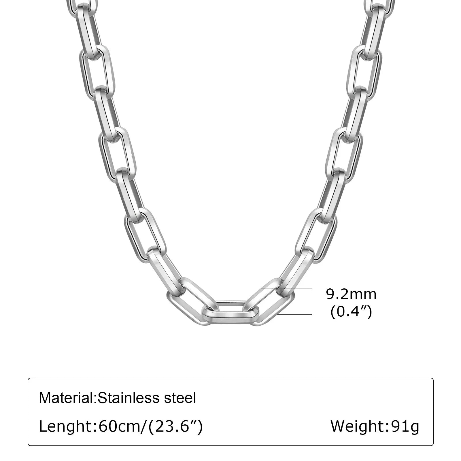 Mens Chunky Heavy Rectangular Chain Necklaces, Hiphop Punk Never Fade Steel Chain Collar Chokers, Men Women Unisex Jewelry