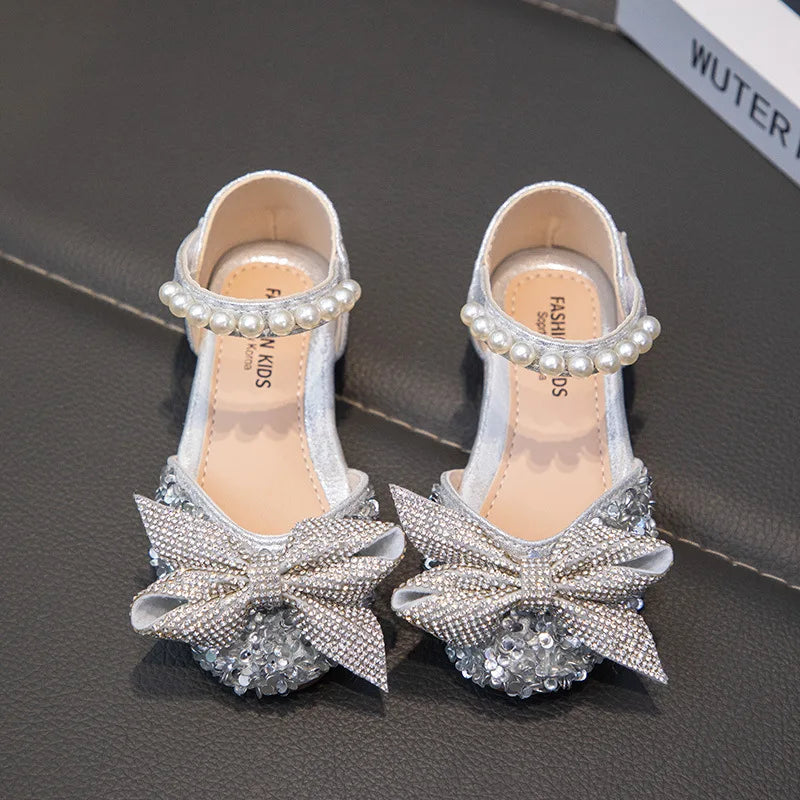 New Children Causal Dance Sandals Girls Rhinestone Flat Sandals Non-slip Fashion Kids Sequins Princess Performance Shoes