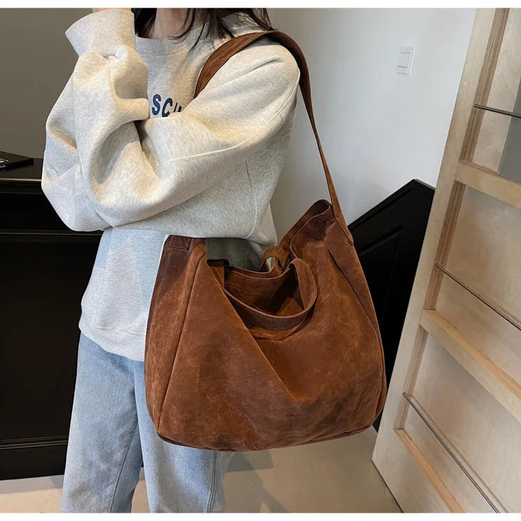 Women's Tote Bags  New Fashion Suede Vintage Large Shoulder Crossbody Bag for Woman Korean Female Student Bookbag Handbags
