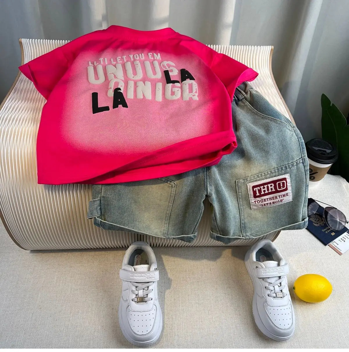 Korean Children's Summer Clothes Kids Set Outfits Boys 2025 Handsome Sleeveless&Short Sleeved T-shirt Denim Shorts 2-piece Set